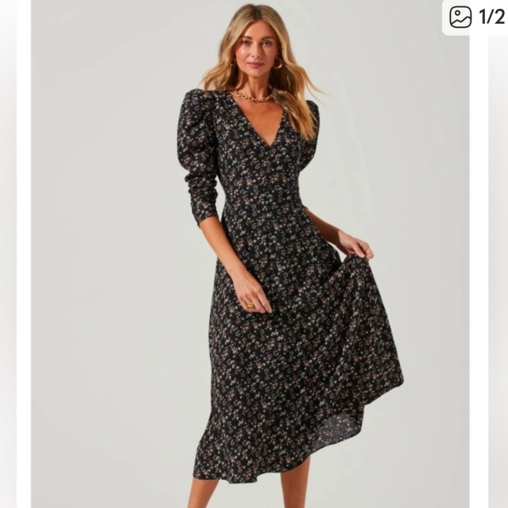 Revolve ASTR The Label Floral Midi Maxi Dress Open Back Black XS - Picture 8 of 8